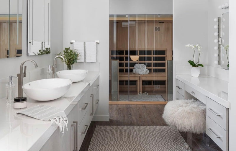 Infrared sauna placed in the bathroom in the home