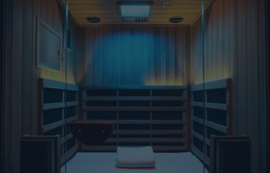 Background image of the interior of an infrared sauna